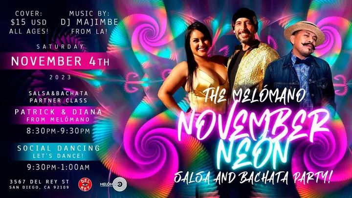 💛💚🧡 it’s almost here!!! 💚🧡💛 The Melómano NOVEMBER Neón Salsa and Bachata Party is going down Saturday, November 4th at Tango Del Rey! 🎉Don’t miss this fun event!🥳