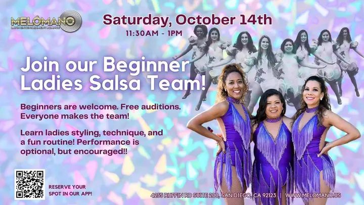 FREE Beginner Ladies Salsa Performance Team Tryouts! 10/14 Belong to the Melómano Sisterhood of Dance!! 💓 Be surrounded by positivity and creativity! Friendly environment w