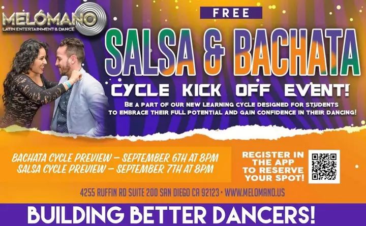 NEW SALSA & BACHATA DANCE CYCLES START IN September!!! 🥳 These Cycles have been a BIG hit! Come check it out for one FREE session! NOW is the time to learn some new moves and