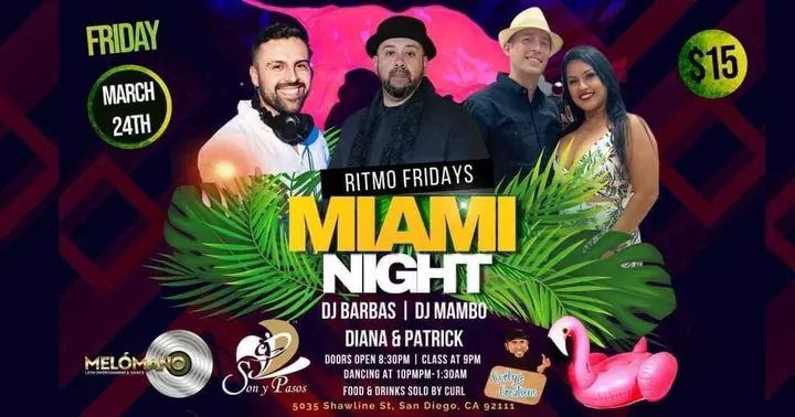 MAMBO CASTILLO & MELÓMANO ENTERTAINMENT PRESENT: RITMO FRIDAY AS MIAMI NIGHT 🔥🌴🌺 LETS ENJOY A NIGHT OF DANCING AND DRESSING FOR THE MIAMI HEAT 🔥👗👙☀️ AT DANCE HEADQUA