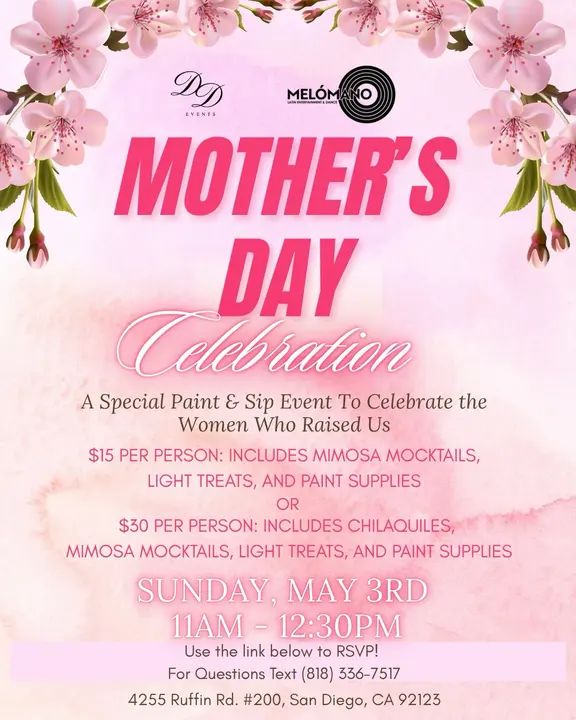 Melómano Studios and D&D Events @ddeventssd present 💐✨ Mimosas with Mama 💐✨ RSVP LINK IN HERE:⤵️ https://partiful.com/e/7KqGGR2HmtIEWTJZDOFW DEADLINE 4/25!!!!! A Special