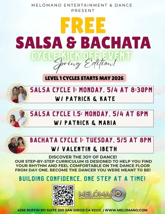 NEW SALSA and BACHATA DANCE CYCLE KICK OFFS START in MAY 2026 Spring Edition!🌸🥳 Join us for the NEW Cycle! 🤩 ✨ Perfect for beginners! Level 1 Cycles are starting this May
