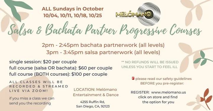 Introducing our Progressive courses for PARTNERWORK!!! We are offering Bachata & Salsa 💃🏽 🤗 These courses are for all levels and anyone looking to get back into partner d