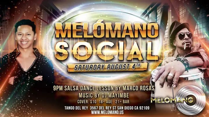 Join us for the August Melómano Social on Saturday, August 4th!! Doors open at 9:00PM. Enjoy a drink at the bar or a bit of food before dancing. Available for purchase throug