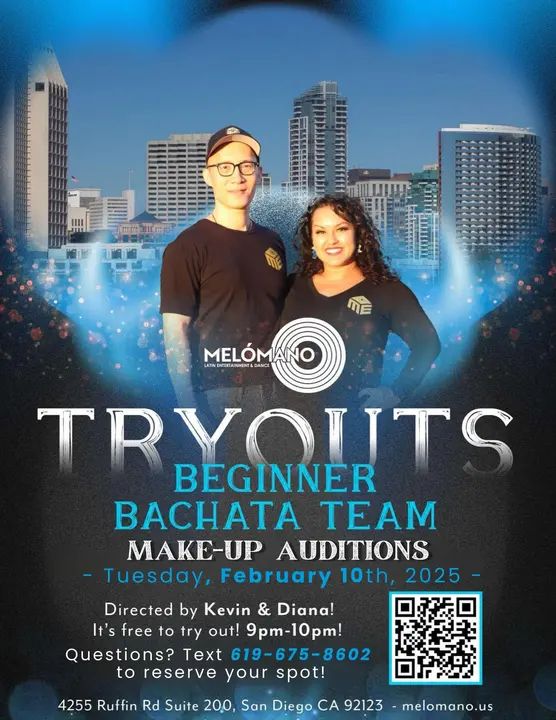 Make up tryouts tonight for the beginner bachata team!!! We’re so excited to keep growing the bachata fam! 🔥🔥🔥🔥🔥🔥 the song is Mala Mala Mala by Chris Paradise! 👀👀👀👀