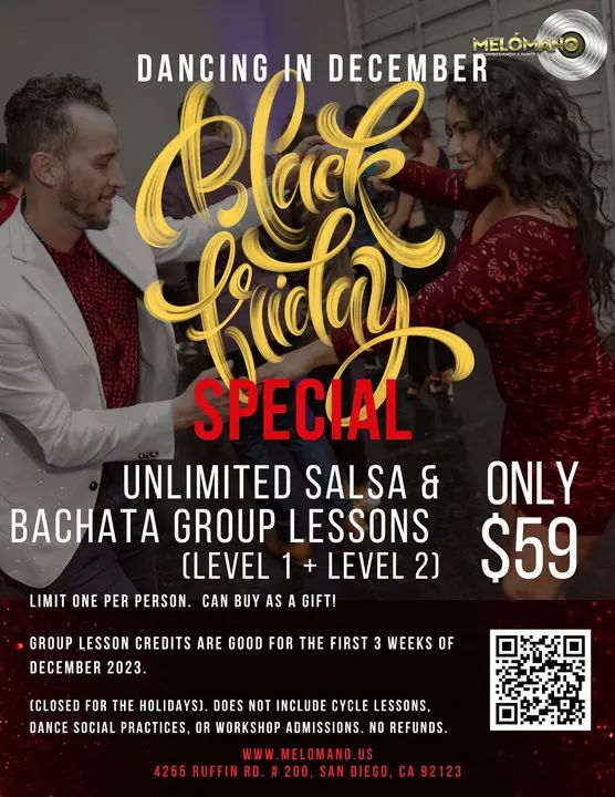📣 THE BLACK FRIDAY SPECIAL is LIVE NOW! 🤩 60% off dance lessons in December! 😮 3 weeks of UNLIMITED Salsa and Bachata Group lessons for ONLY $59! 🤩 Snag this exclusive d