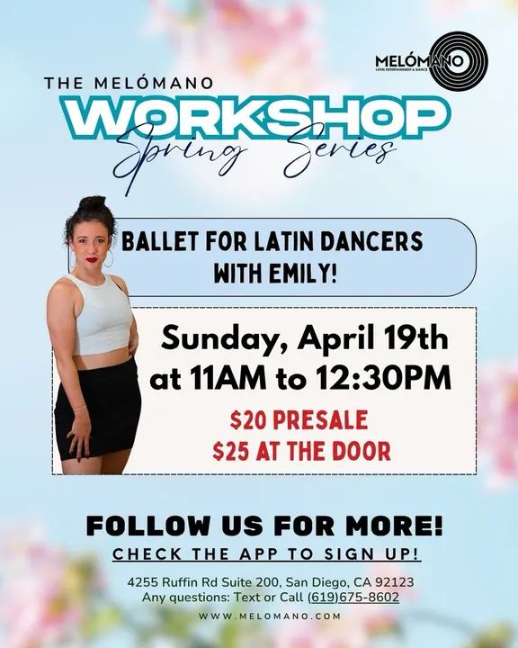 Join us for a Ballet for Latin Dancers workshop with Emily Miller @emilluh to take your technique, control, and dancing to the next level while building a stronger foundation,