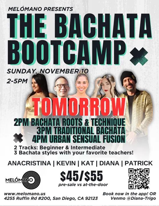 🎉 TOMORROW!🎉 🔥 Get Ready for The Bachata Bootcamp! 🔥 Are you ready to dive deep into the world of Bachata? 💃 Join us on Sunday, November 10th, for a highly educational,