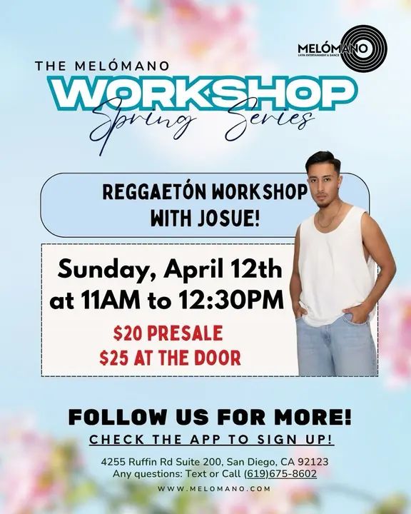 Get ready to turn up the energy and level up your movement! Join us for an explosive Reggaeton Workshop with Josue Monge @josway_official featuring Latin dance movements with