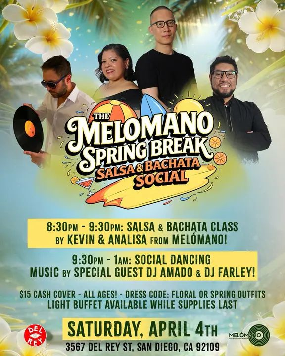 ☀️The Melómano Spring Break Salsa & Bachata Social is going down SATURDAY, April 4th!🌴🌼 Spring is here, and we’re bringing the heat to the dance floor! 🔥 Get ready for a f
