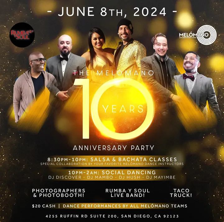 10 years in the making! Come celebrate with us! 🥳 The Melómano 10 year anniversary party! Saturday, June 8th! 🚨Early arrival highly recommended!🚨 A great night of danci