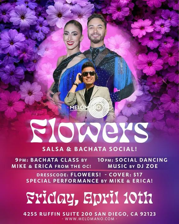 🌴Let your dancing bloom! 🌸🌼 Join us for the Flowers Salsa & Bachata Social on Friday, April 10th! 🙌🏻💃🕺 We’re bringing the heat with special guests Mike & Erica all the