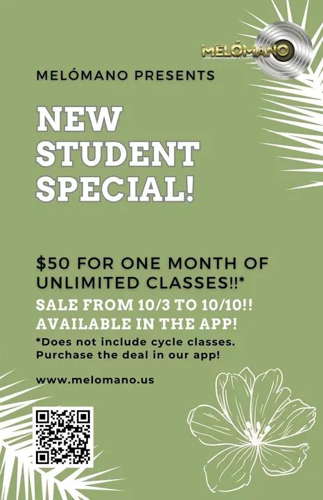 🚨NEW STUDENT SPECIAL🚨 Learn to Salsa and Bachata Dance with us! 💃🏽🕺🏼 We got something super special for any NEW students that want to try Melómano! 🤩 Unlimited classes