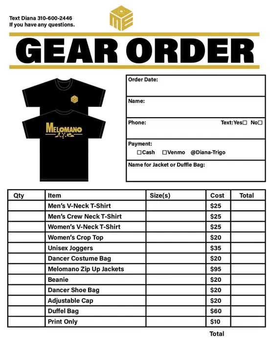 🚨 Last call for gear 🚨 all final orders will be placed on Monday. You can venmo me @Diana-Trigo Thank you Fam! 🙏🏼