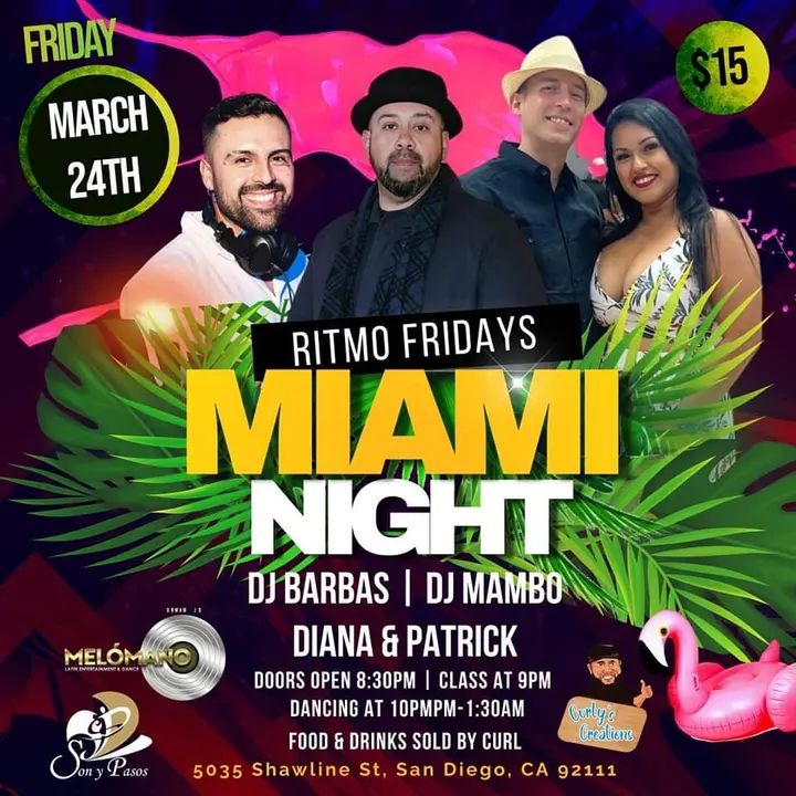 MAMBO CASTILLO & MELÓMANO ENTERTAINMENT PRESENT: RITMO FRIDAY AS MIAMI NIGHT 🔥🌴🌺 LETS ENJOY A NIGHT OF DANCING AND DRESSING FOR THE MIAMI HEAT 🔥👗👙☀️ AT DANCE HEADQUAR