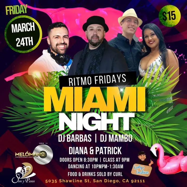 MAMBO CASTILLO & MELÓMANO ENTERTAINMENT PRESENT: RITMO FRIDAY AS MIAMI NIGHT 🔥🌴🌺 LETS ENJOY A NIGHT OF DANCING AND DRESSING FOR THE MIAMI HEAT 🔥👗👙☀️ AT DANCE HEADQUA