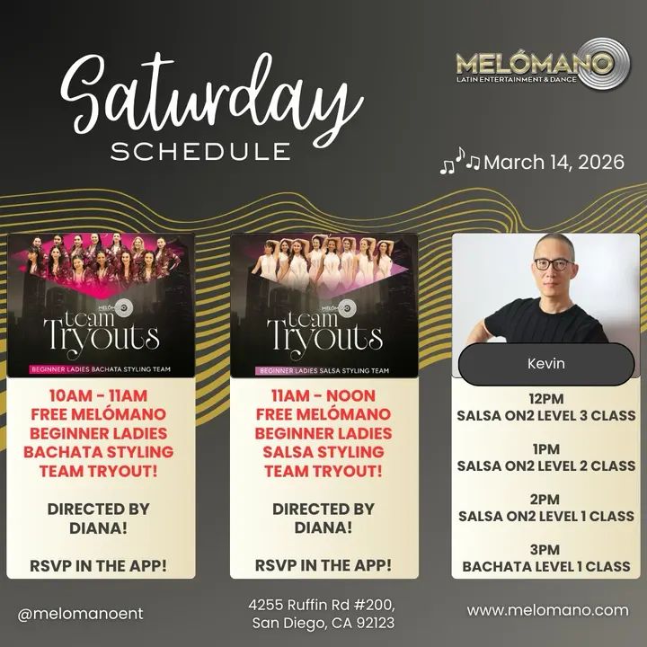 It’s the weekend and it is Saturday! Time to dance and have fun! Join us for Salsa & Bachata classes! 🥳 11am🔸 Beginner Bachata Ladies Try Outs 12pm🔸 Beginner Salsa Ladies