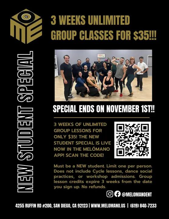 3 weeks of UNLIMITED Group lessons for ONLY $35! 😱 The NEW Student special is Live NOW in the Melómano App! 🤩 💃🏽 🕺🏼App Download link ⤵️ https://melomano.us/download-app