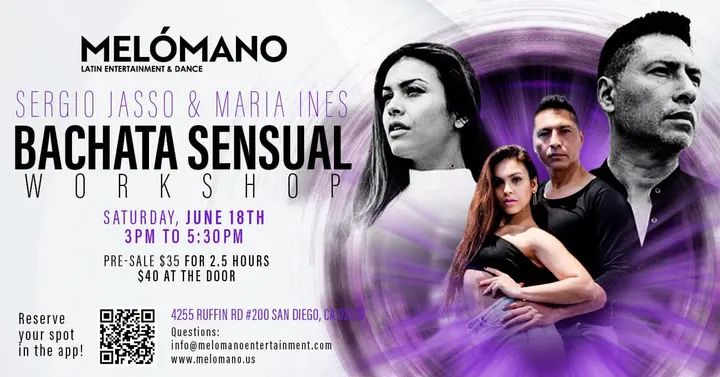 ‼️‼️Last day to buy your discounted PRE-SALE tickets for the Bachata Sensual Workshop by Sergio Jasso and Maria Ines!⚠️ It's going down tomorrow SATURDAY, June 18th at 3pm to