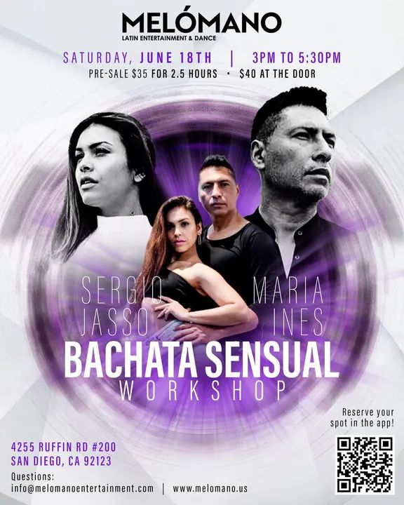 ⚠️LAST WEEK to Sign up for the Bachata Sensual Workshop by Sergio Jasso and Maria Ines!⚠️ It's going down THIS SATURDAY, June 18th at 3pm to 5:30pm! ✨ Only $35 for 2.5 hour