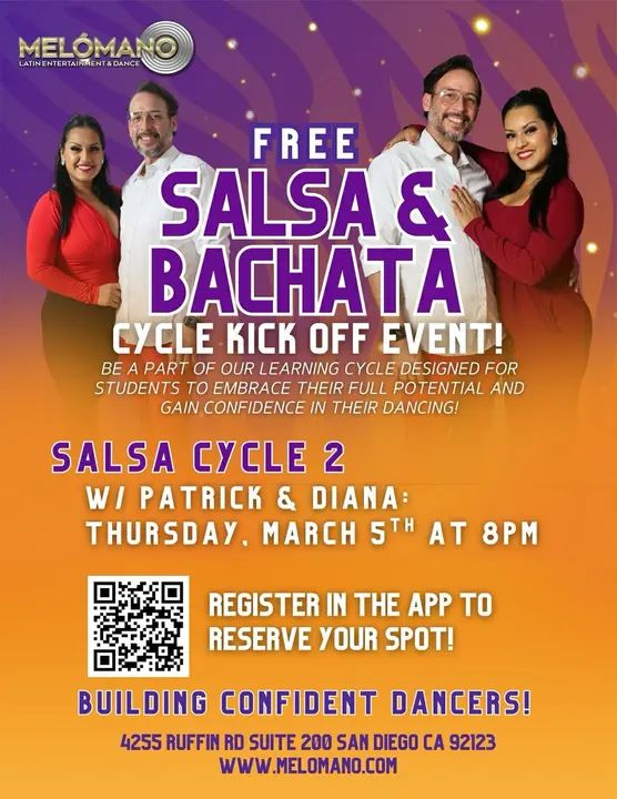 1 WEEK AWAY! 🥳🥳🥳 NEW SALSA & BACHATA DANCE CYCLE KICK-OFFS START IN MARCH 2026! ✨ Join us for the NEW Cycle and take your dancing to the next level! 🤩 These cycles are de