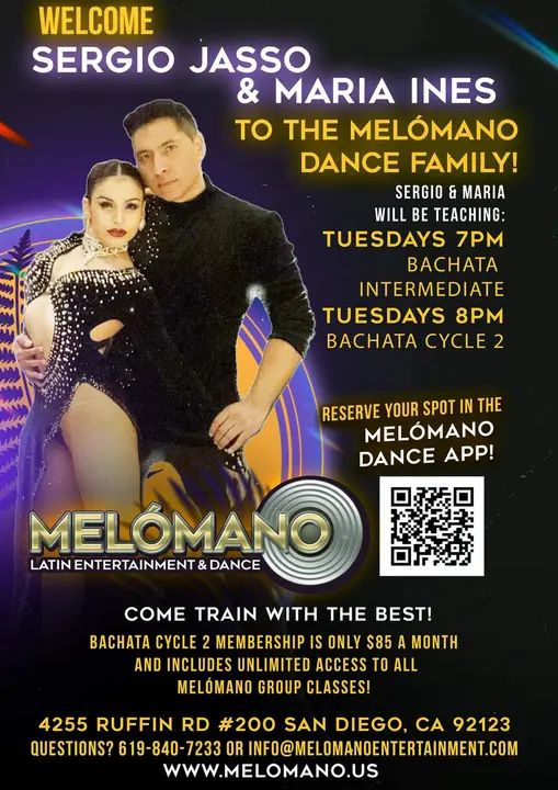 🚨TONIGHT and EVERY TUESDAY NIGHT!!!! Sergio Jasso AND Maria Ines will be teaching: 🥳 🕺🏼Tuesdays 7pm Bachata Intermediate! 💃🏽Tuesdays 8pm Bachata Cycle 2! Book in the a
