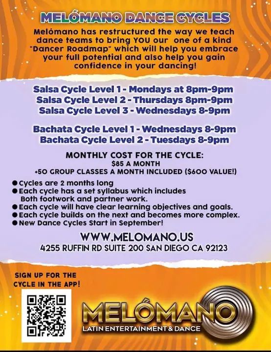 Want free unlimited Salsa & Bachata Dance Classes? 🤩 Join our Cycle And pay only $85 a month! 📱 Sign up in our app ⤵️ https://melomano.us/download-app/ See flyer for cyc