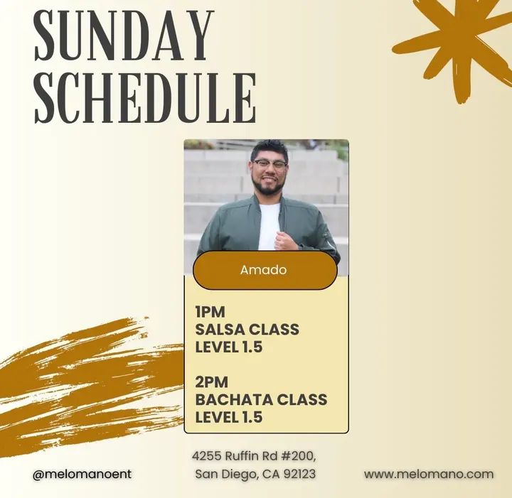 Happy Sunday, dancers! ❤️ ✨Ready to move? Join us for beginner-friendly group classes and level up your skills tonight! 💃🕺✨ 🕕 1pm 🔸 Salsa On2 – Level 1.5 🕖 2pm 🔸 Ba