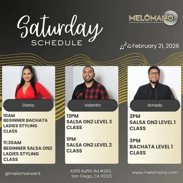 It’s the weekend and it is Saturday! Time to dance and have fun! Join us for Salsa & Bachata classes! 🥳 10am🔸Beginner Bachata Ladies Styling 11:30am🔸 Beginner Salsa Ladi