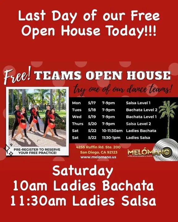 ‼️ Last Day of our Open House ‼️ 10am - Ladies Bachata 11:30am - Ladies Salsa Come check it out for FREE!!! If you couldn’t make it this week, send us a message to get star