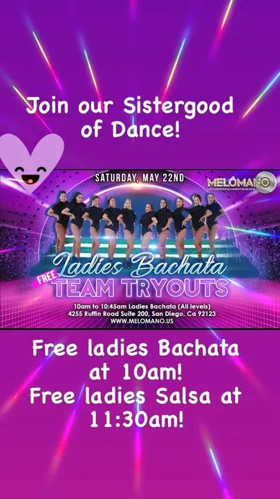 Calling the Bachateras! ❤️ 👯 Join our Bachatera Squad for a FREE Tryout on Saturday, May 22nd at 10am! We call it a try out but everyone makes it! Space is limited so make su
