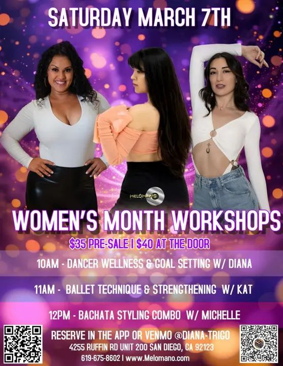 ✨ WOMEN’S MONTH WORKSHOPS ✨ Saturday, March 7th!💜💜💜 We’re coming together to celebrate strength, artistry, and growth through movement. Join us for a full morning of emp