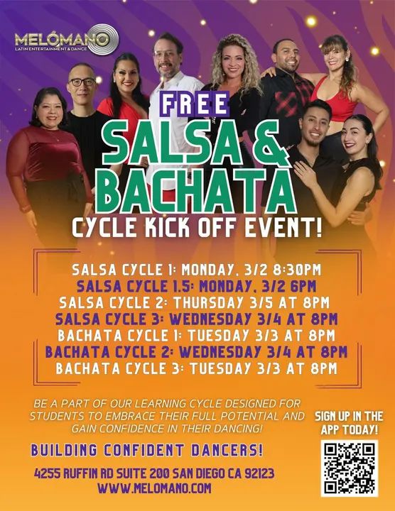 NEW SALSA and BACHATA DANCE CYCLE KICK OFFS START in MARCH 2026🥳 Join us for the NEW Cycle! 🤩 These Cycles have been a BIG hit! Come check it out for one FREE session! NOW