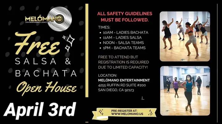 🎉 New Dance Season 🎉 Reserve your spot for our FREE Salsa & Bachata Open House on Saturday, APRIL 3RD 💕 10am-2pm!! Get a taste of what it is like to be part of our dance