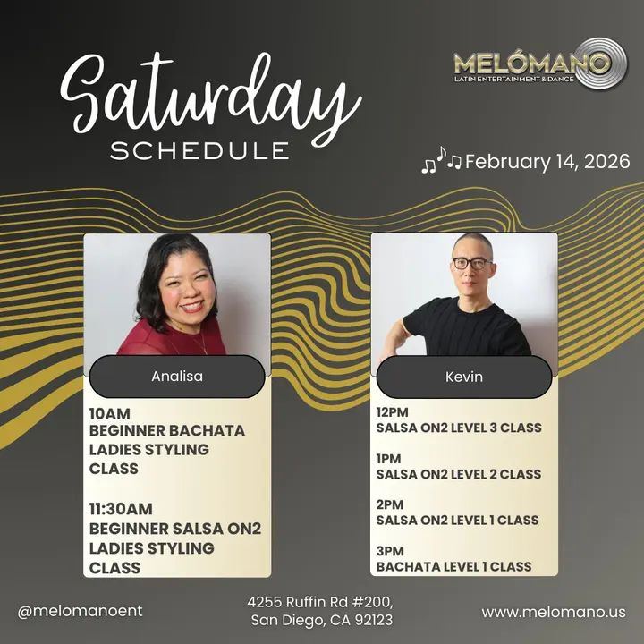 It’s the weekend and it is Saturday! Time to dance and have fun! Join us for Salsa & Bachata classes! 🥳 10am🔸Beginner Bachata Ladies Styling 11:30am🔸 Beginner Salsa Ladi