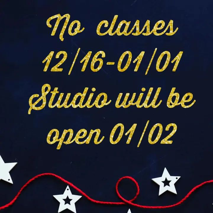 Hello Everyone! Our studio will be closed for classes to due to holiday renovations. We will be back with a bigger dancer floor when we re-open on Thursday, January 2nd. Enjoy