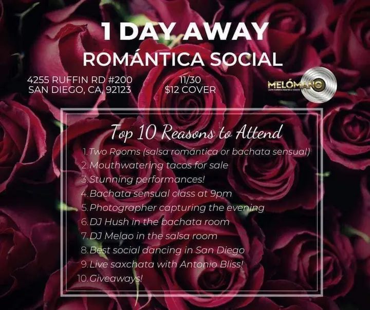 ‼️ Alert!! ONLY ONE DAY AWAY from the Melómano Romántica Social!! ❤️ Tomorrow Saturday November 30th you're in for a treat! A one of a kind experience where your favorite mus