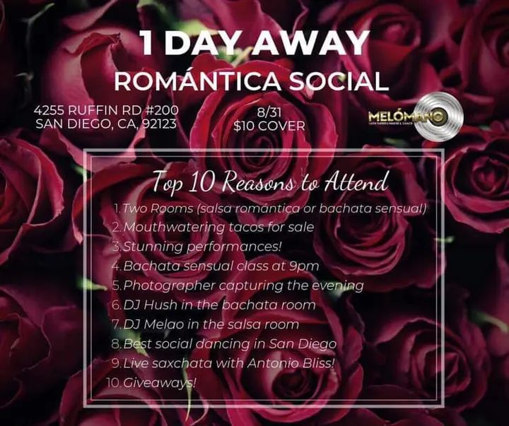 ‼️ Alert!! ONLY ONE DAY AWAY from the Melómano Romántica Social!! ❤️ Tomorrow Saturday August 31st you're in for a treat! A one of a kind experience where your favorite music