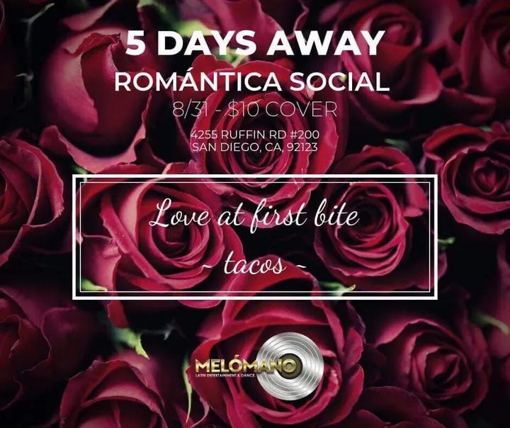 Were only 5 Days Away from the Melómano Romántica Social!! ❤️ In addition to the amazing social dancing there will also be tacos for Sale!!! So make sure you come hungry for s