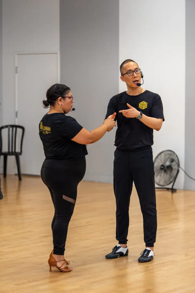 Two Melómano instructors demonstrating a Salsa lesson